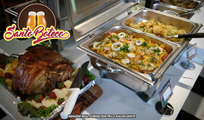 Almoço sistema buffet livre com uma enorme variedade de carnes, massas e saladas na Choperia Santo Boteco no Nações Shopping, válido de segunda a sexta