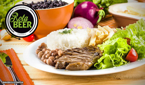 Coma a vontade! Buffet livre para almoço com arroz, feijão, massas, carnes, saladas e sobremesas no Restaurante Rota Beer, próxima a rótula do São Luiz
