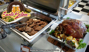 Almoço sistema buffet livre com uma enorme variedade de carnes, massas e saladas na Choperia Santo Boteco no Nações Shopping, válido de segunda a sexta