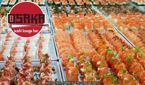 Fome de oferta! Buffet livre de sushis com uma enorme variedade, pratos quentes e yakisobas no Osaka Sushi Bar válido de segunda a sábado