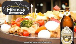 Happy hour garantido! Tábua média Maverick GT para 2 pessoas com 10 ingredientes + 01 Baden Baden Weiss 600ml no Máverick Bikers Pub, válido de terça a domingo