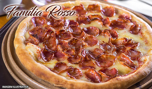 Rodízio de pizzas, buffet Livre com massas, risotos, carnes, acompanhamentos, frios, saladas e sobremesas na Pizzaria Família Rosso, válido de terça a sexta