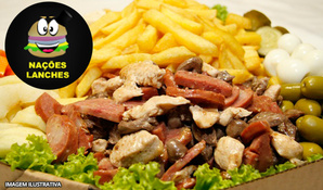 Tábua para 3 pessoas no Nações Lanches, válido de segunda a segunda para consumo no local, retirada ou tele-entrega