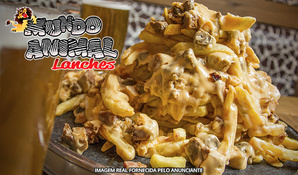 A melhor torre de batata! Batatão Animal médio para 3 pessoas na Mundo Animal Lanches, bem no Centro de Criciúma