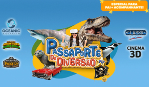 GRUPO OCEANIC: passaporte da diversão para PAI + ACOMPANHANTE com ingressos para o Oceanic Aquarium + Cinema 3D + Aventura Pirata + Classic Car Show + Parque Aventura Jurássica