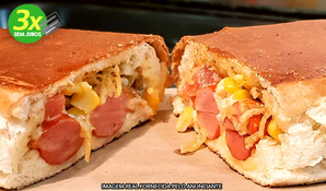 GULOSÃO DOG: hot-dog prensadão de 23cm com vários ingredientes, em anexo ao Giassi da Santa Bárbara