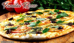 Rodízio de pizzas, buffet Livre com massas, risotos, carnes, acompanhamentos, frios, saladas e sobremesas na Pizzaria Família Rosso, válido de segunda a sábado