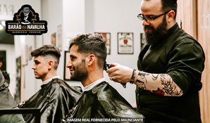 Super combo de corte de cabelo e barba no Barão da Navalha, incluso a primeira bebida por conta da casa válido de segunda a quarta