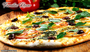 Rodízio de pizzas, buffet Livre com massas, risotos, carnes, acompanhamentos, frios, saladas e sobremesas na Pizzaria Família Rosso, válido de terça a sexta e aos domingo