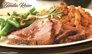 Almoço de domingo garantido! Buffet Livre de carnes, massas, risotos, acompanhamentos, frios, saladas e sobremesas no Restaurante Família Rosso