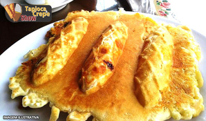 Crepe suiço com borda dupla de queijo ou chocolate + caldo de cana ou suco de laranja na Tapiocaria e Crepe Show no Giassi Santa Bárbara, válido de segunda a segunda