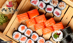 Combinado de sushi com 20 peças, no Restaurante Mr. Zhou no Nações Shopping, válido de segunda a sexta