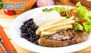 Aproveite! Almoço buffet livre com carnes, pratos quentes e saladas no Restaurante Multisabor, válido de segunda a sexta
