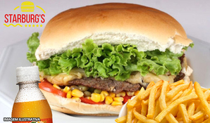Não passe vontade! X-salada + mini fritas + refri caçulinha no Starburg's, válido de terça a domingo para retirada ou tele-entrega