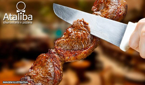 Espeto corrido de carnes completo com buffet de pratos quentes, saladas e sobremesas na Churrascaria e Pizzaria Ataliba, válido de segunda a segunda