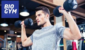 Chega de mimimi e bora malhar! 3 meses de musculação + circuito funcional e ginástica na Bio Gym Academia, válido de segunda a sábado