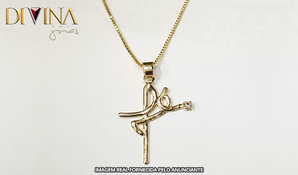 Elegante e fabulosa! 1 corrente + 1 pingente (fé) banhado a ouro 18k na Divina Joias, válido para todos os dias para retirada na loja ou via correio