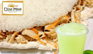 Tapioca salgada + suco de limão na Dona Maria Tapiocaria no Metropolitan Business Center, válido de segunda a sexta para consumo no local