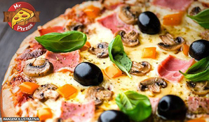 Hoje é dia de pizza! Pizza gigante 16 fatias + pizza baby doce no Mr. Pizza's Delivery, válido de terça a sexta para retirada no local ou tele-entrega*