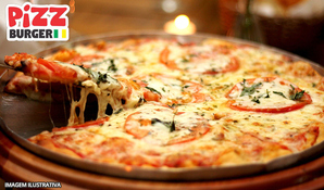 Acabe com sua fome! Pizza gigante 40cm de 16 fatias na PizzBurger no centro de Criciúma, válido de domingo a quinta para retirada no local