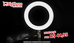 O acessório que deixa a selfie perfeita e virou febre! Ring light na BigPhone no Centro de Criciúma, válido de segunda a sábado