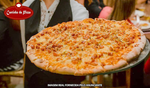 Pizza na terra dos Canyons! Pizza grande com 16 fatias podendo escolher até 4 sabores no Cantinho da Pizza em Praia Grande, válido de terça a domingo