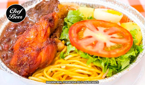 Almoço delicioso no conforto da sua casa! Marmitex com 2 carnes, saladas e acompanhamentos no Chef Beer, válido de segunda a sexta para retirada no local ou tele-entrega*