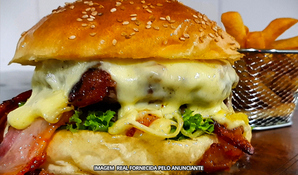 MUMBAY PIZZA & SUSHI: hambúrguer bacon com fritas ou gramburguer com fritas