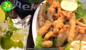 SNACK BURGUER: porção de peixe com 300g + caipirinha de vinho ou vodka de 400ml