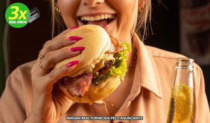HAPPY GASTROPUB: hambúrguer tradicional OU hambúrguer 87 OU hambúrguer bacon com acompanhamento de batata frita